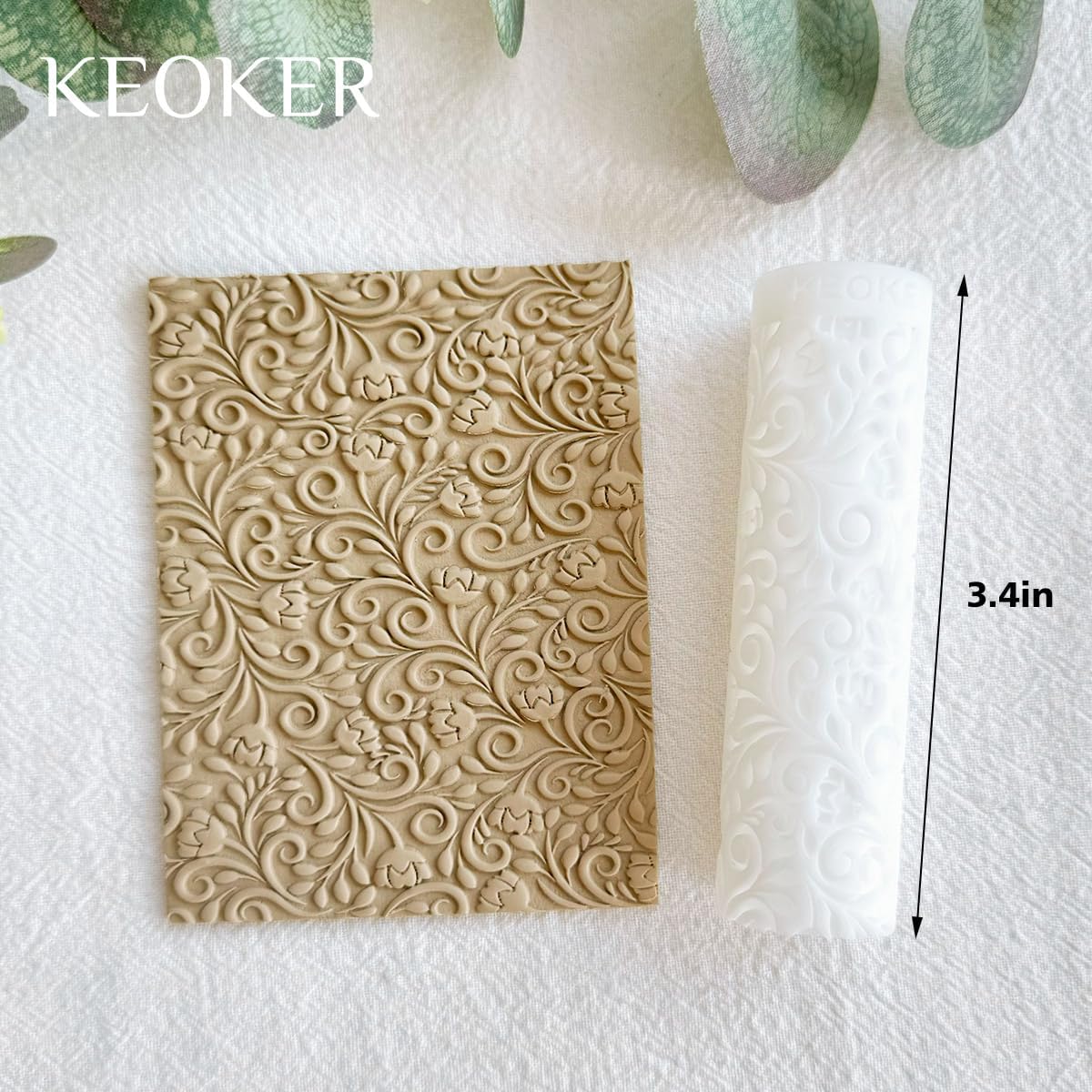 KEOKER Polymer Clay Texture Roller - Great for Making Earrings, Like Texture Sheets, Works with Clay Cutters (Floral)