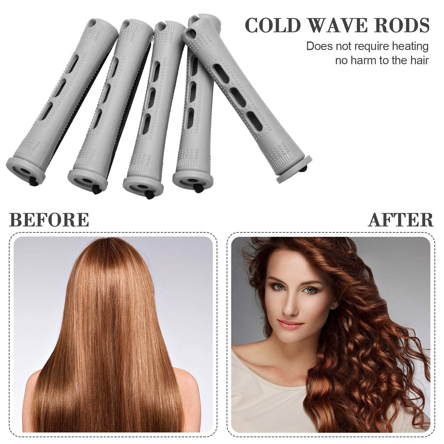 48 Pieces Hair Perm Rods Short Cold Wave Rods Plastic Perming Rods Hair Curling Rollers Curlers with Steel Pintail Comb Rat Tail Comb for Hairdressing Styling Supplies (0.59 Inch, Gray£©
