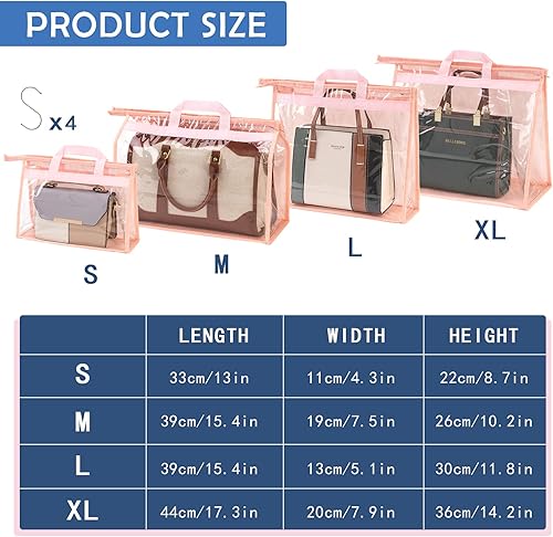Vista 12 de CINPIUK Bolsas de almacenamiento transparentes para armario, bolsa de almacenamiento colgante con cremallera para bolsos, M Beige,Gris,Rosa