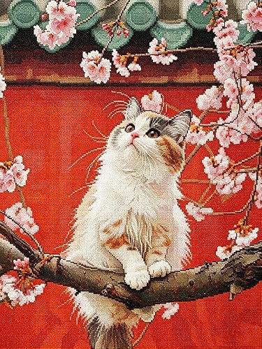 FanZheZhe Cross Stitch Kits for Beginners Suitable for Adult Beginners, Entry-Level and Advanced Simple Cross Stitch Pattern Set Needlework Cat 11ct40x50cm