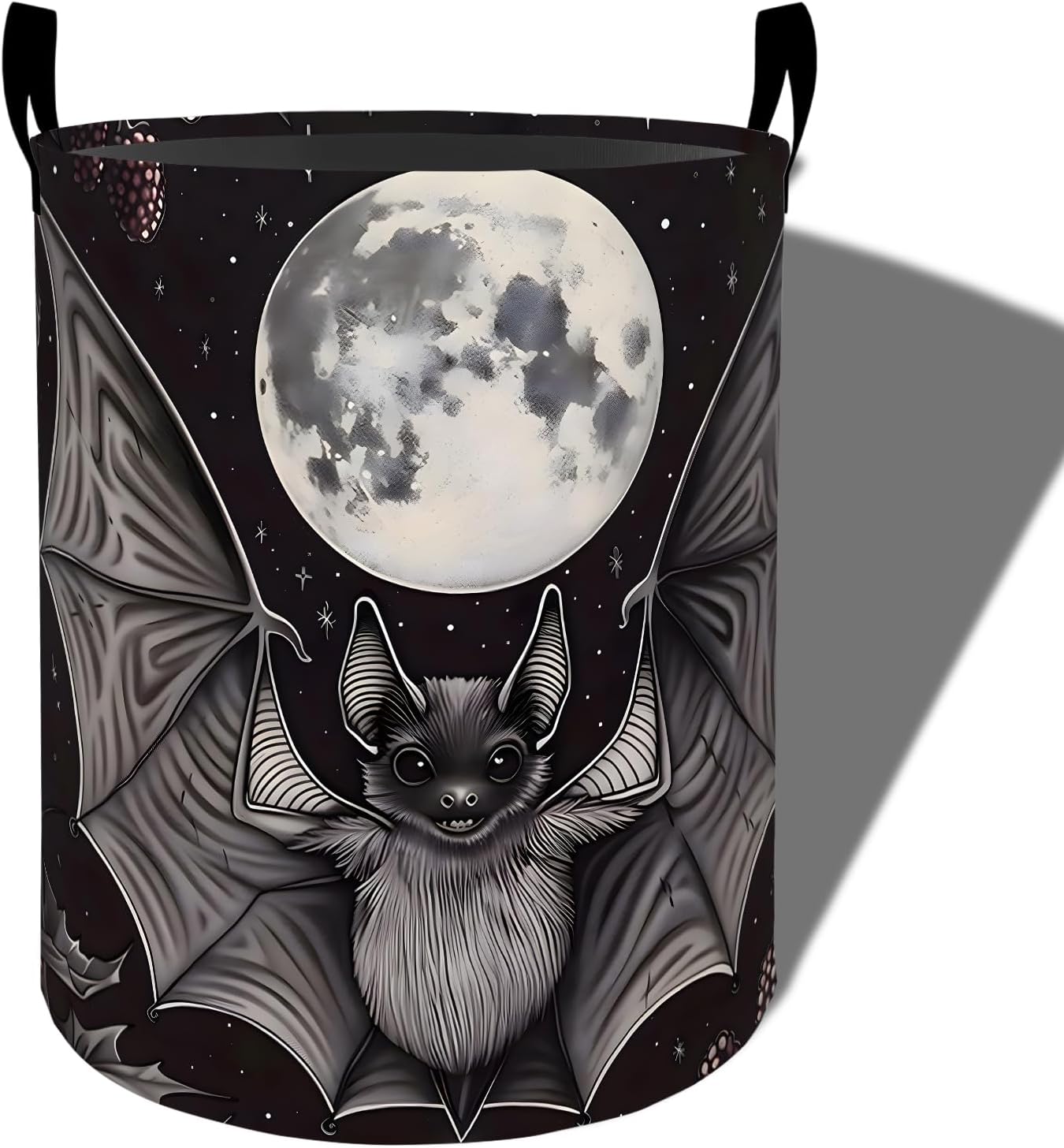 Gothic Bat Laundry Basket, Goth Moon Foldable Oxford Cloth, Waterproof Dirty Clothes Hamper with Handles, Clothing Storage Bucket Toy Organizer for Bathroom Bedroom Dorm, 19.7"x15.7"
