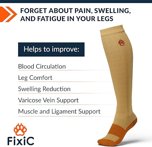 Miniatura 2 de FixiC Calcetines de compresión para hombres y mujeres, 3 pares, L-XL (8-15), 15-20 mmHg, medias de compresión para mujeres y hombres, calcetines de