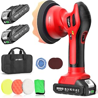 Cordless Buffer Poliermaschine Auto Akku | 13-tlg Polierset mit Tragetasche, 2 Akkus 2000 mAh, 6 Zoll, für Autopflege, Kratzerentfernung und Wachsen