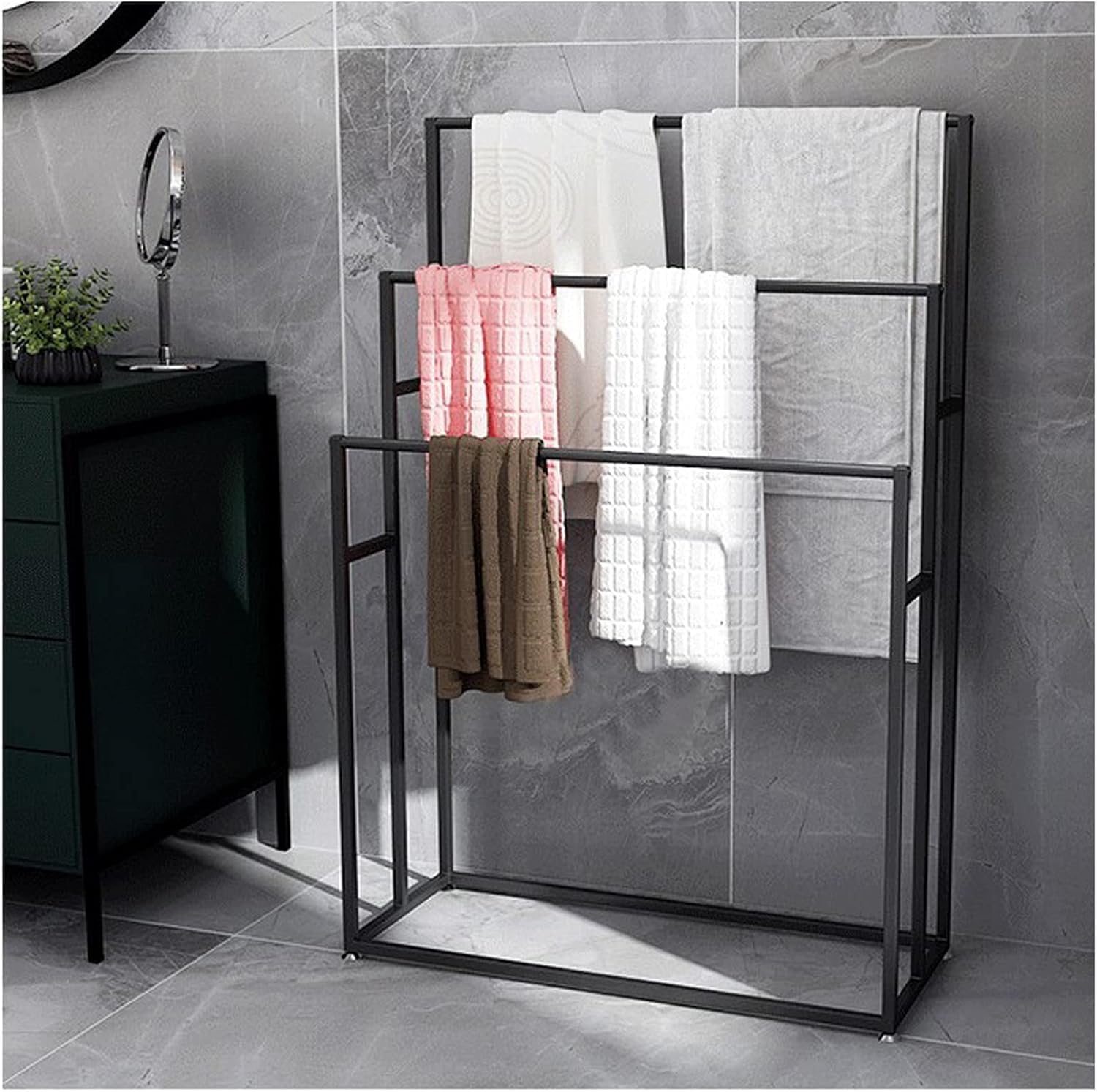 Porte-serviettes 3 niveaux sur pied, étendoir de rangement gain de place pour buanderie