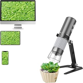 WiFi Digital Mikroskop, Kabelloses Tragbares Handmikroskop mit 4K-HD-Kamera, 50-1000X Vergrößerung, mit Verstellbarem Ständer, Kompatibel mit Smartphones, iPad, Mac und Windows-PCs