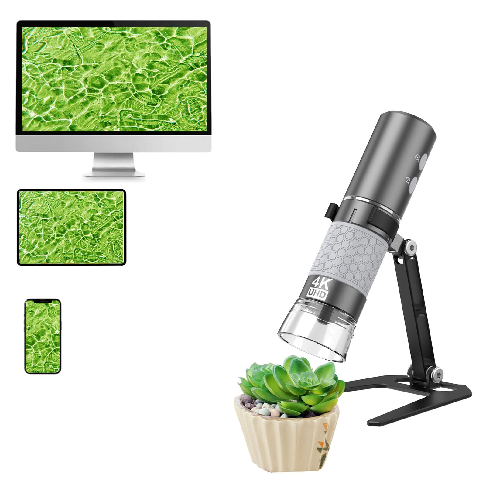 WiFi Digital Mikroskop, Kabelloses Tragbares Handmikroskop mit 4K-HD-Kamera, 50-1000X Vergrößerung, mit Verstellbarem Ständer, Kompatibel mit Smartphones, iPad, Mac und Windows-PCs