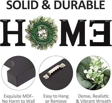 Wooden Home Letters with Wreath Artificial Eucalyptus Modern Decorative Hanging Farmhouse Sign for Living Room & Kitchen - Housewarming & Couple Gifts - Christmas Decoration