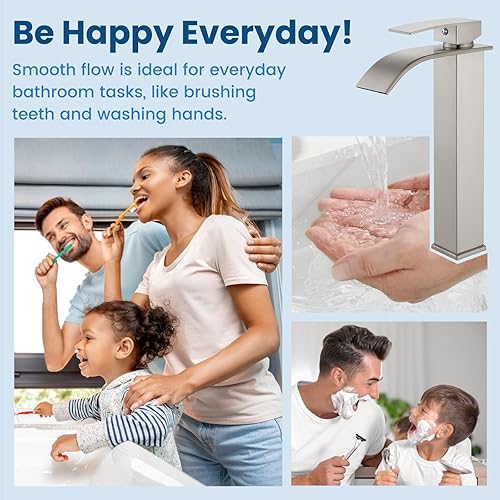 Vista 96 de Airuida Grifo de baño de cascada negro mate, grifo de baño de un solo agujero, grifo mezclador de montaje en cubierta con placa de cubierta, grifo