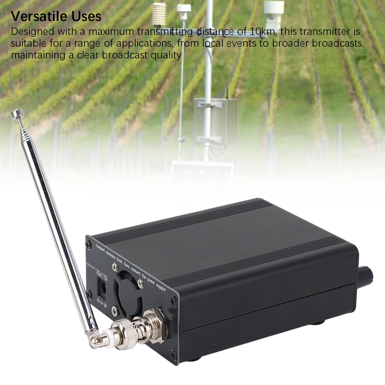 Transmisor FM de 12V - 76-108MHz, Transmisor de Modulación de Frecuencia Estéreo de 1W/5W con Conector de Audio de 3.5 Mm, Rango de hasta 10 Km
