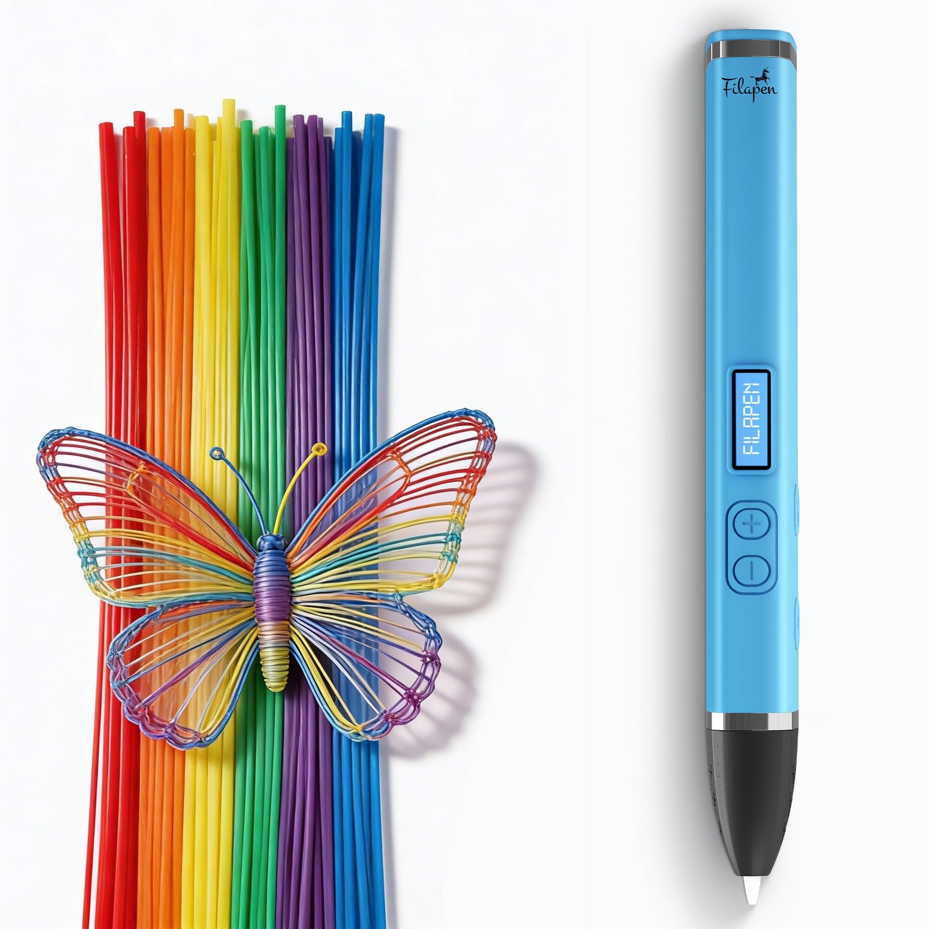 Filapen Premium 3D Stift Set Blau – PCL Filament, kein Verbrennungsrisiko, ab 8 Jahren, 25m Filamente + Vorlagen