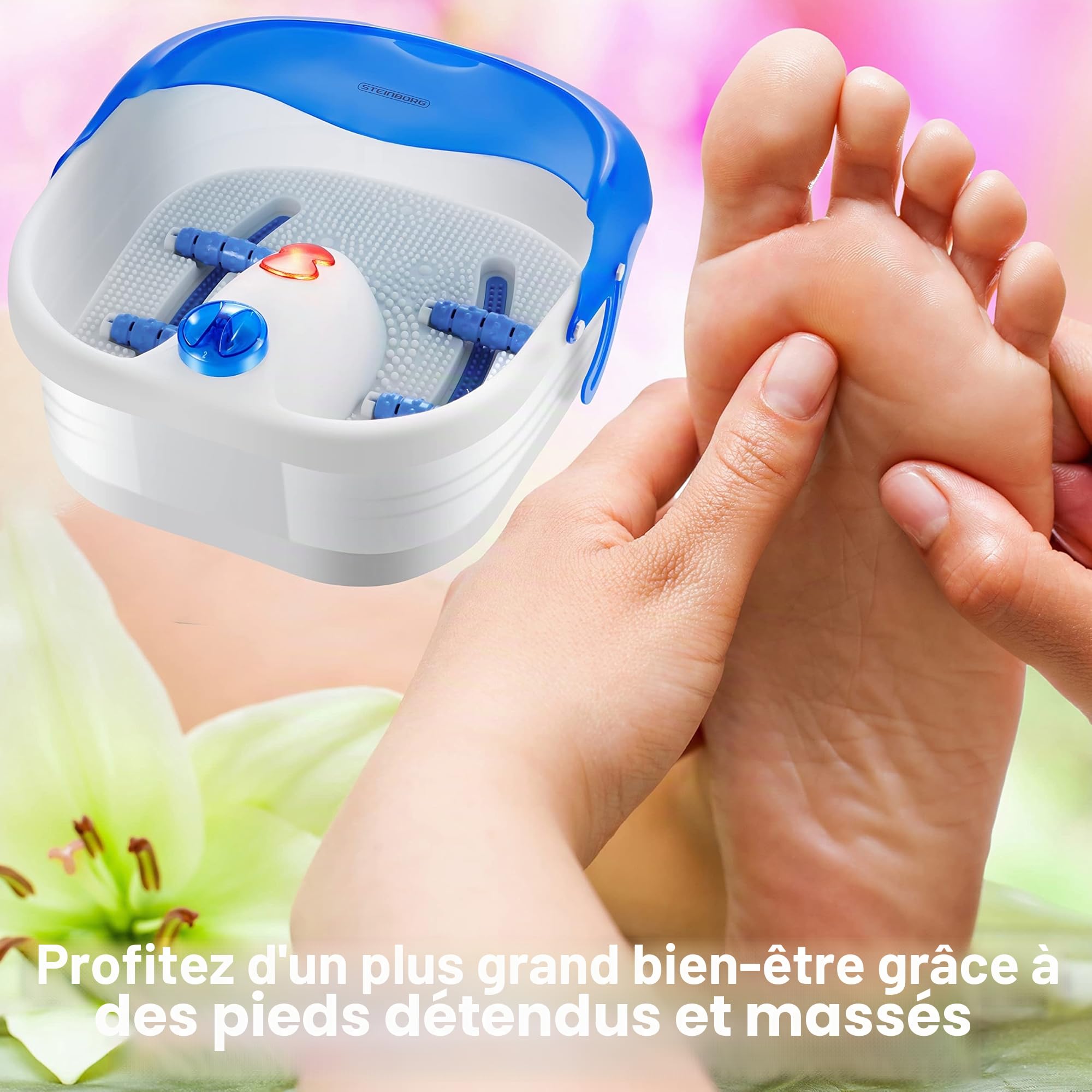 Bain bouillonnant pour les pieds | Massage des pieds | 4 pieds – Zones de réflexologie – Massage | Effet jacuzzi | Chaleur infrarouge | Massage thermique pour pieds | Appareil de massage des pieds |