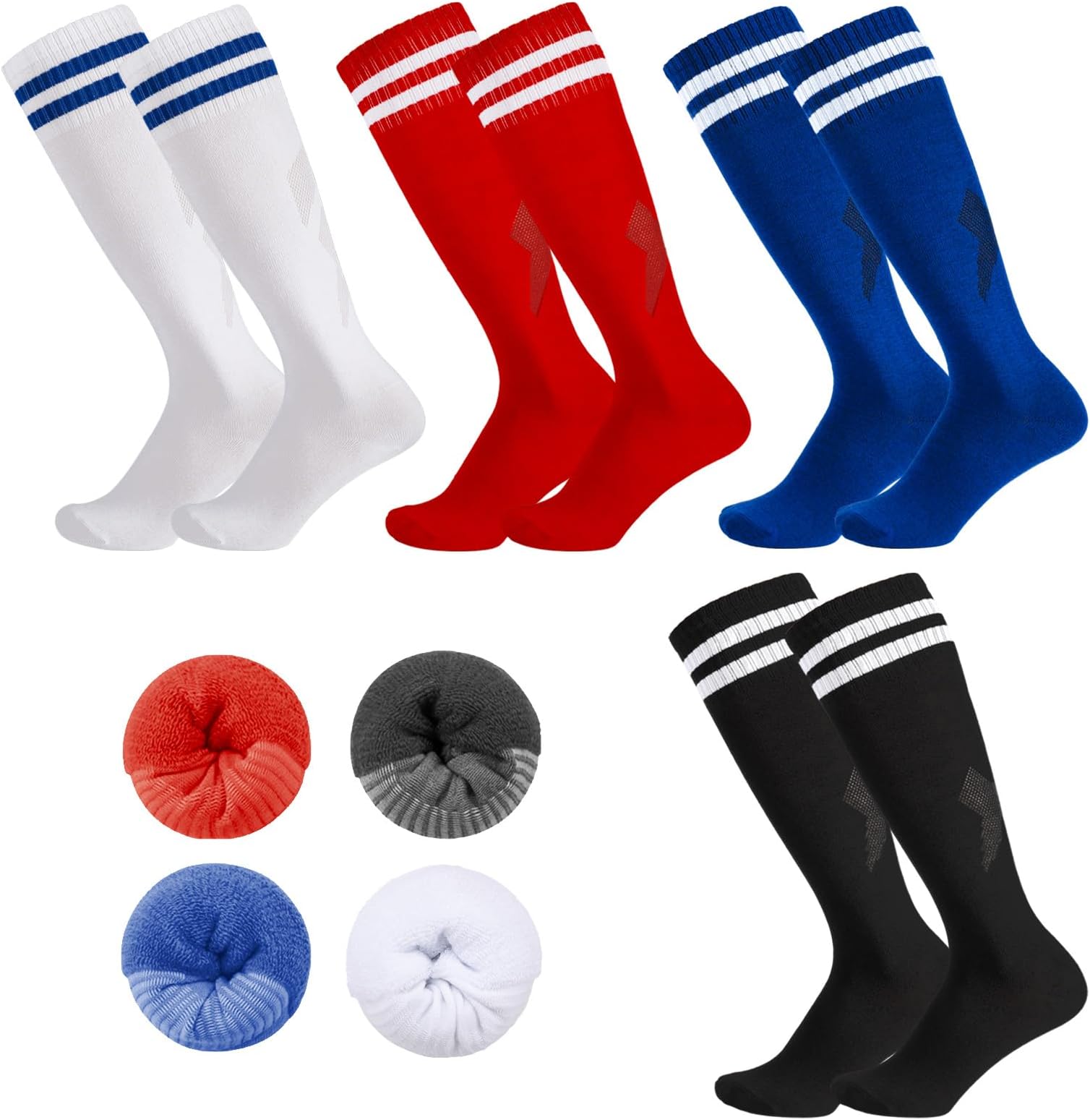 4 Pairs Kids Football Socks, Childrens Football Socks Kid Long Breathable Soccer Socks for Daily Running Training Sporting Socks for Boys Aged 5-12(4 Colors)