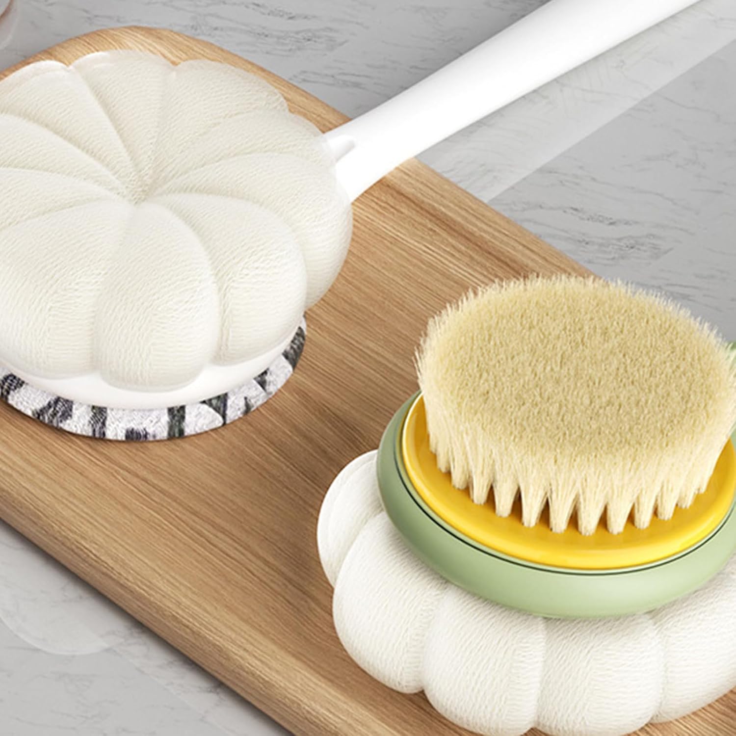 Hansber Long Handled Bath Brush Crubber Anti Slip for Shower Loofah Back Scrubber Body Exfoliator for Body Cleaning White One Size