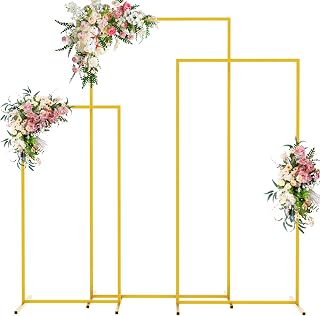 Wokceer Wedding Arch Backdrop Stand 3 Set Metal Arch Stand Gold Wedding Arches for Ceremony Square Balloon Arch Frame Stand for Wedding Birthday Party Bridal Baby Shower Photo Booth Garden Arbor Decor