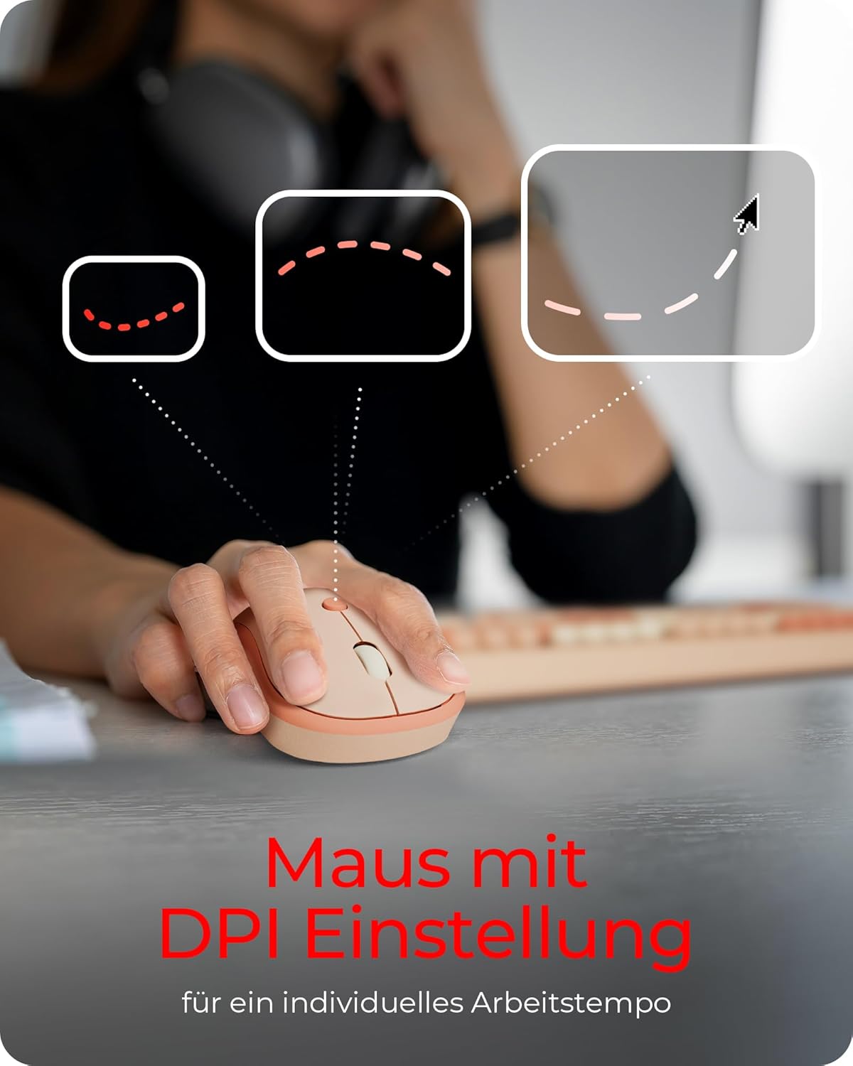 Hand on KeySonic mouse with DPI adjustment concept