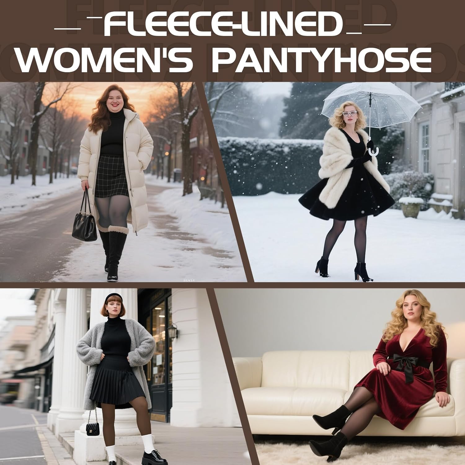 Delcast Plus Size Fleece Lined Tights Women - Fake Translucent Sheer Warm Thermal Pantyhose Leggings for Winter - Image 5