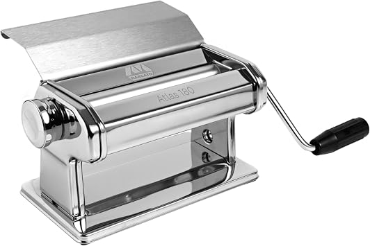 Marcato Atlas 180 Slide Premium Pasta Machine Wide Roller Pasta Maker with Slide-On Cutter for Lasagna, Fettuccine & Tagliolini, 10 Thickness Settings, Chrome Steel Construction, Made in Italy