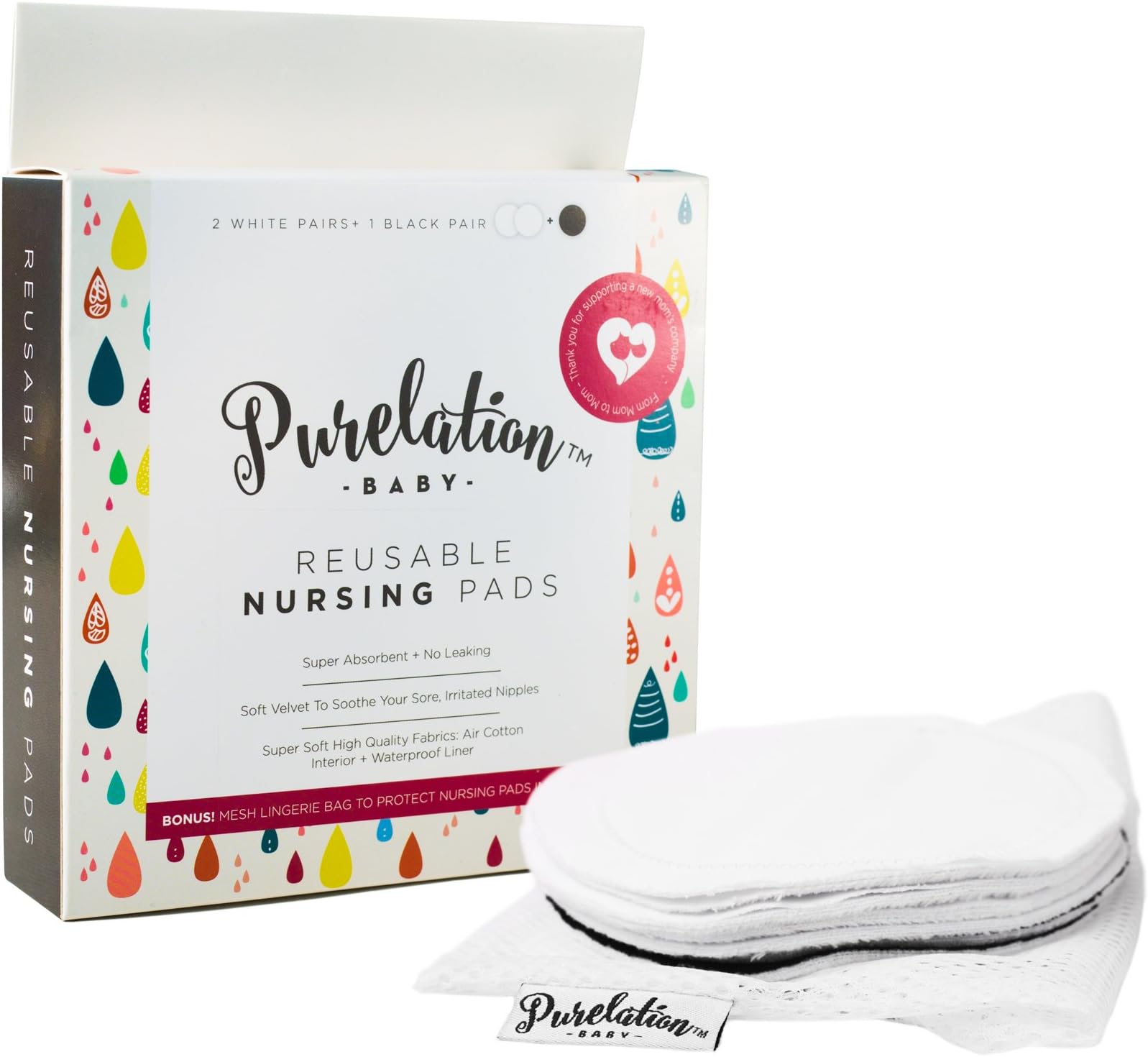 Super Soft Reusable Nursing Pads with No-Show Stitching | Multi-Pack of 6 (4 White Pads and 2 Black Pads) | FREE Mesh Lingerie Laundry Bag | 100% Leak-Free and Extra Absorbent