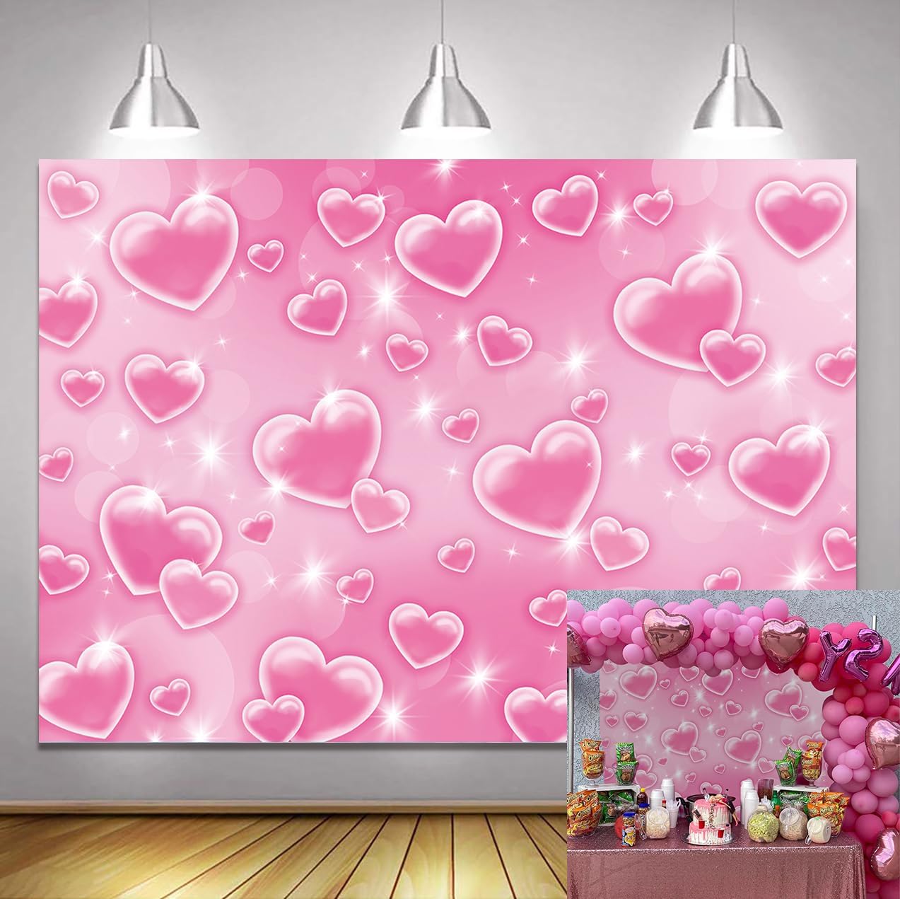 Y2K Heart Banner Backdrop 10x10FT - 2000s Themed Photography Background For Parties & Photos