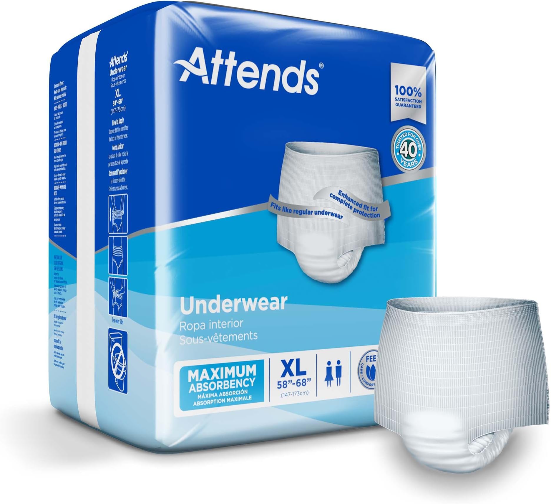Adult Absorbent Underwear, X-Large [14 Count] - Maximum Absorbency for Men and Women - Disposable Pull-On Diapers with Tear-Away Sides and Breathable Waistband - AP0740