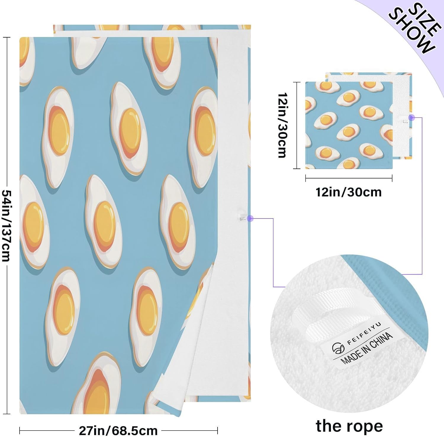 Hand Towels Premium Soft and Highly Absorbent Fry Eggs 2 Pcs Towels for Bathroom Set 100% Cotton Decorative Face Towels