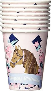 Pink & Blue Saddle Up Cups (Pack of 8) - 9 oz. - Disposable & Eco-Friendly Paper Party Cups - Perfect for Kids Birthday Celebrations