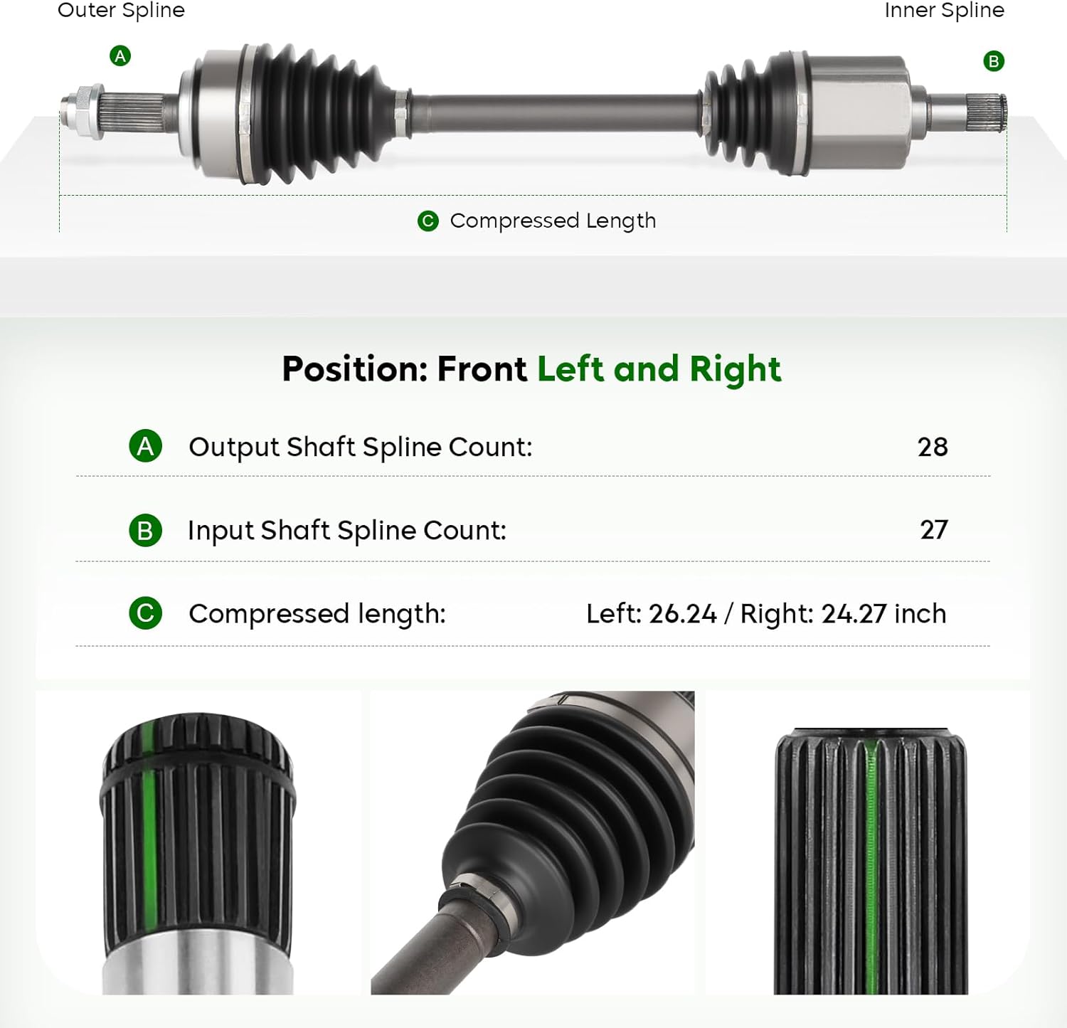 Front Left & Right CV Axle Shaft Assembly Fits for Honda CR-V 2.4 2.4L 2002 2003 2004 2005 2006,1 Pair of Driver Passenger Side CV Axle Shaft Assembly, Replace for 66-4206 66-4207