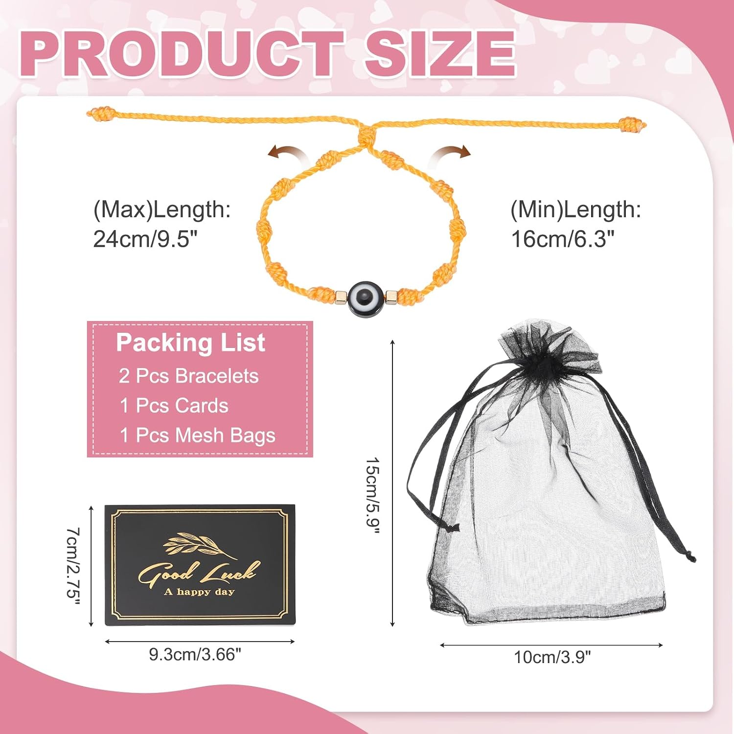 MECCANIXITY Evil Eye Bracelet Handmade Knots Braided Rope String Adjustable Waterproof Good Luck Bracelet Set with Card & Mesh Bag