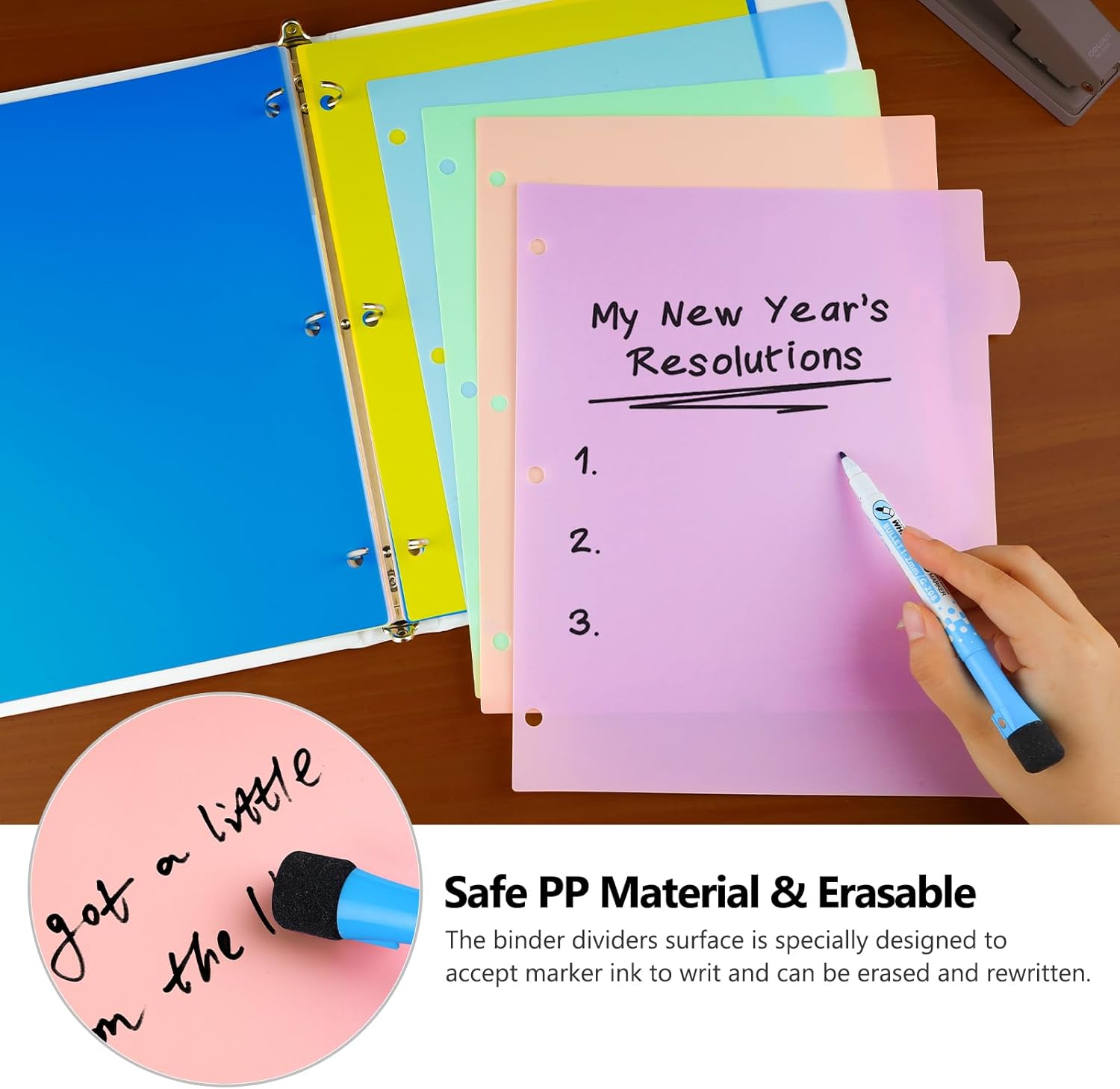 HABGP 96Pcs/12 Set 3 Ring Binder Dividers with Tabs, 8 Color Tab Divders for 3 Ring Binder, Plastic Pastel Page Folder Dividers Sheet Protectors, Three Ring Binder Index Dividers for Notebook