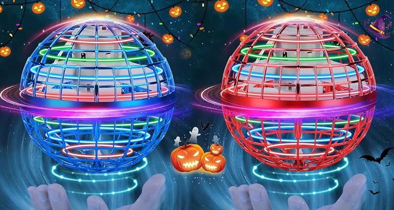 Juguetes de bola de orbe voladora, bola mágica de orbe voladora controlada a mano, luces LED RGB Boomerang Spinner, juguetes geniales para drones para niños de 6, 7, 8, 9, 10, 11 y 12 años, paquete de 2