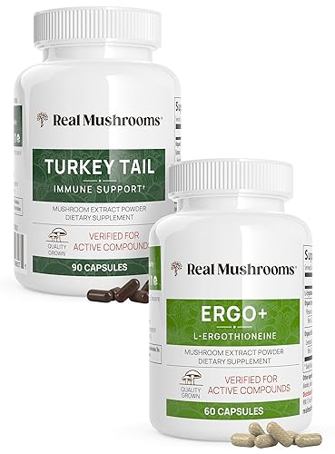 Real Mushrooms Ergothioneine (60ct) and Turkey Tail (90ct) Bundle with