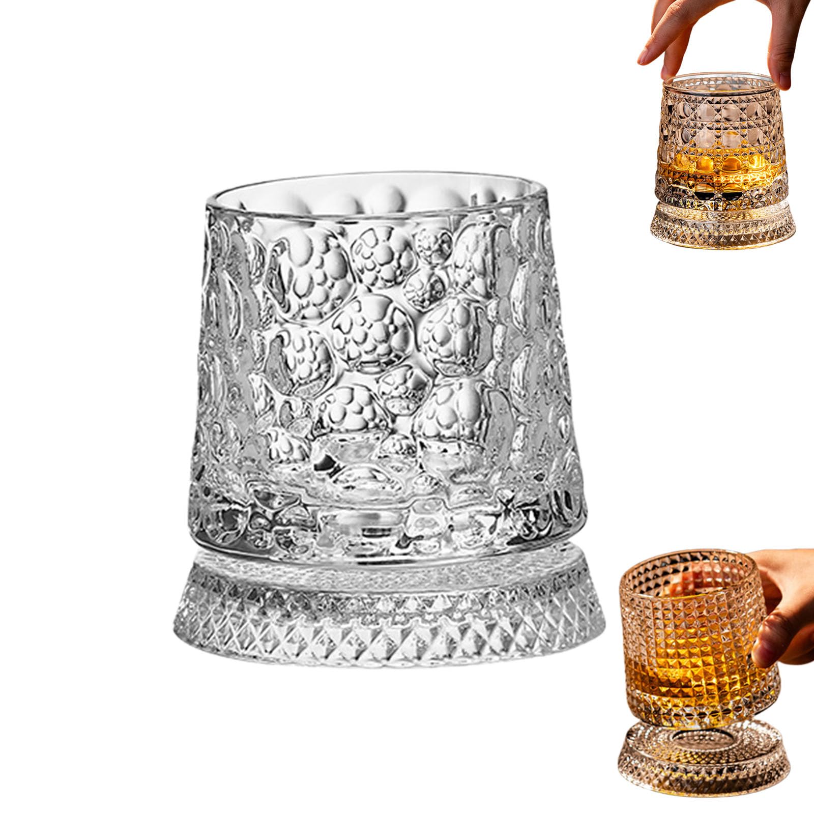 Jeeeun Spinning Crystal Whiskey Glasses, Heavy Base 360° Rotatable Cocktail Glass for Home Bar Daily Leisure & Gift (A)
