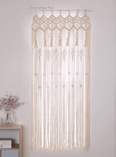 Miniatura 1 de Paneles de cortina de macramé para ventana, tapiz de macramé para colgar en la pared, paneles de cortina para puerta, tejido a mano, bohemio, telón