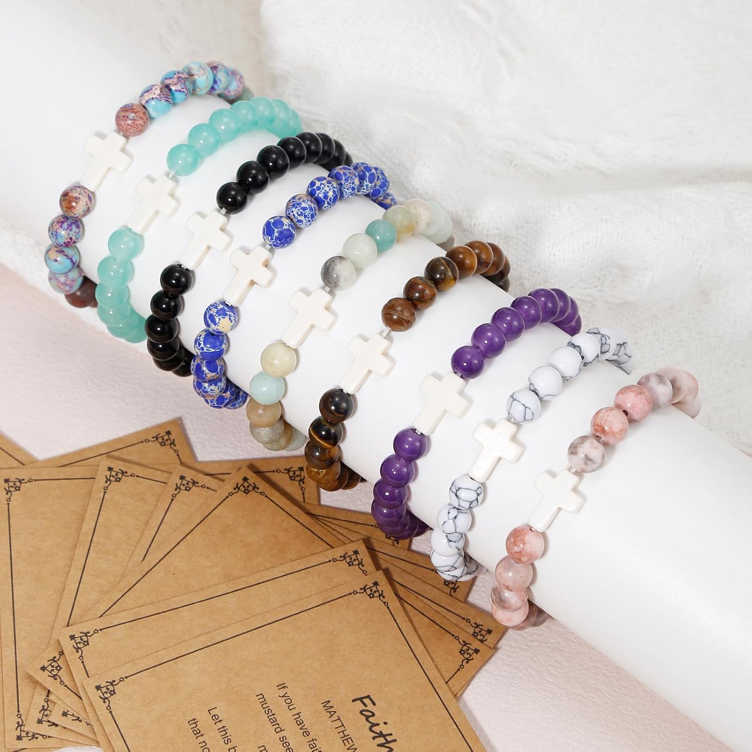 YVVLEE 9Pcs Cross Bracelets for Women Men Natural Stone Beaded Christian Bracelets Set Religious Cross Beads Bracelet Faith Easter Bracelets Jewelry - Image 7