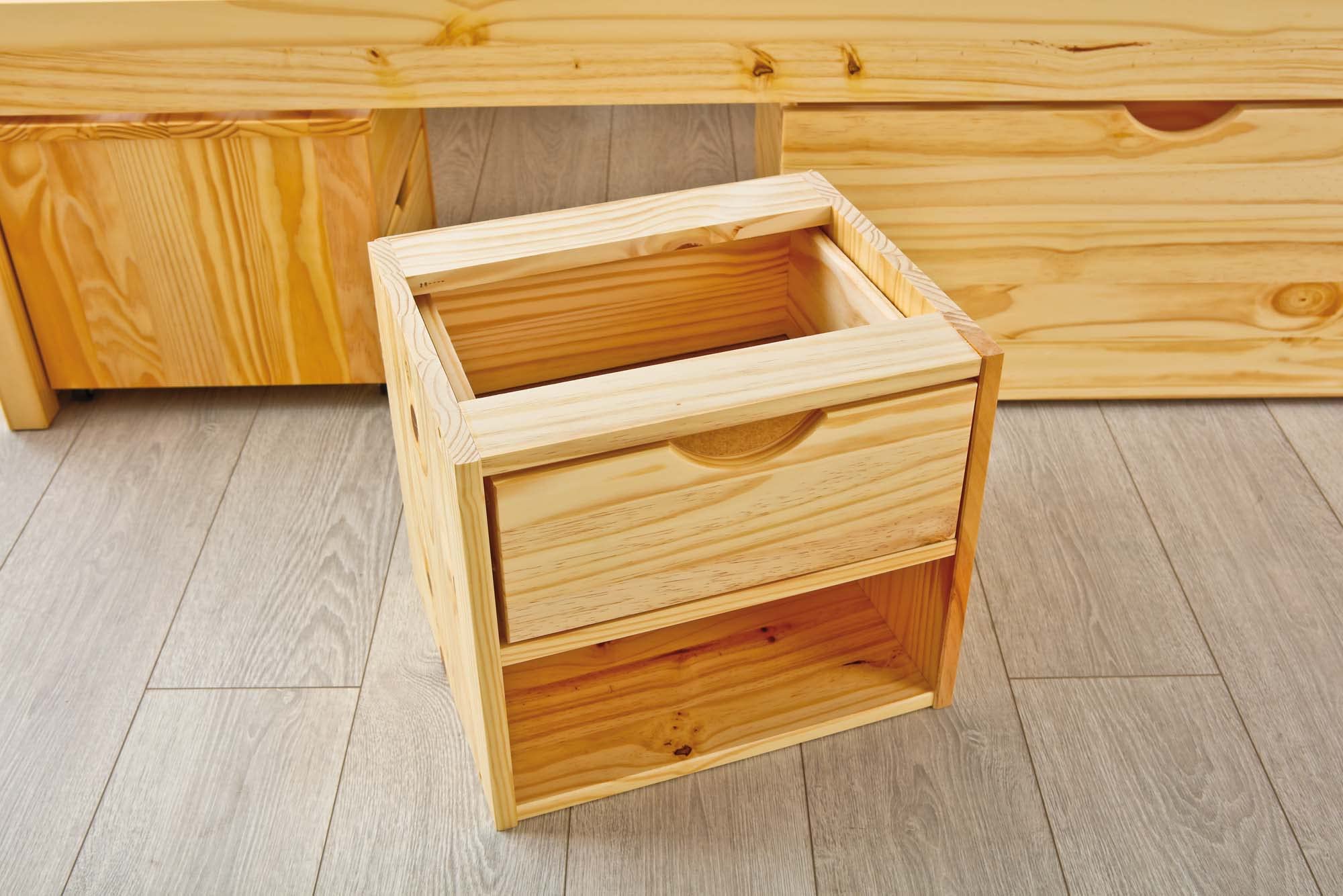 Inter Link - Einzelbett mit Schubladen – Kojenbett mit Stauraum – Praktisches Jungendbett – Kiefer massivholz – Natur lackiert – Platzsparendes Jugendzimmer Einzelbett – Claas 90 x 200cm