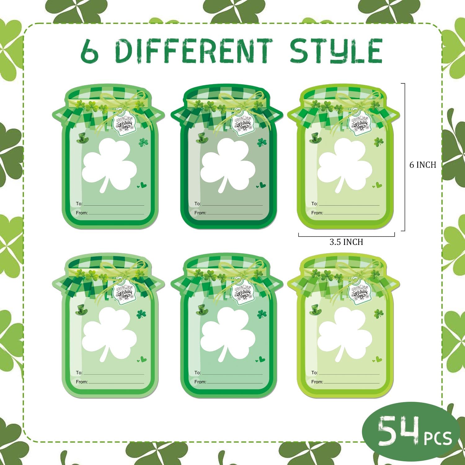 Well tile 60 Set St. Patrick's Day Cards Mason Jar Shape Shamrock Gift Card DIY Crafts Art Cards for Boys Girls School Class Classroom Party(Candy Not Included) - Image 2