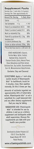 Miniatura 10 de Pasta de dientes para niños con multivitaminas diarias B3, B5, B6, D, E, xilitol, calcio, sin flúor, aliento fresco, combate el tarter, anticaries y