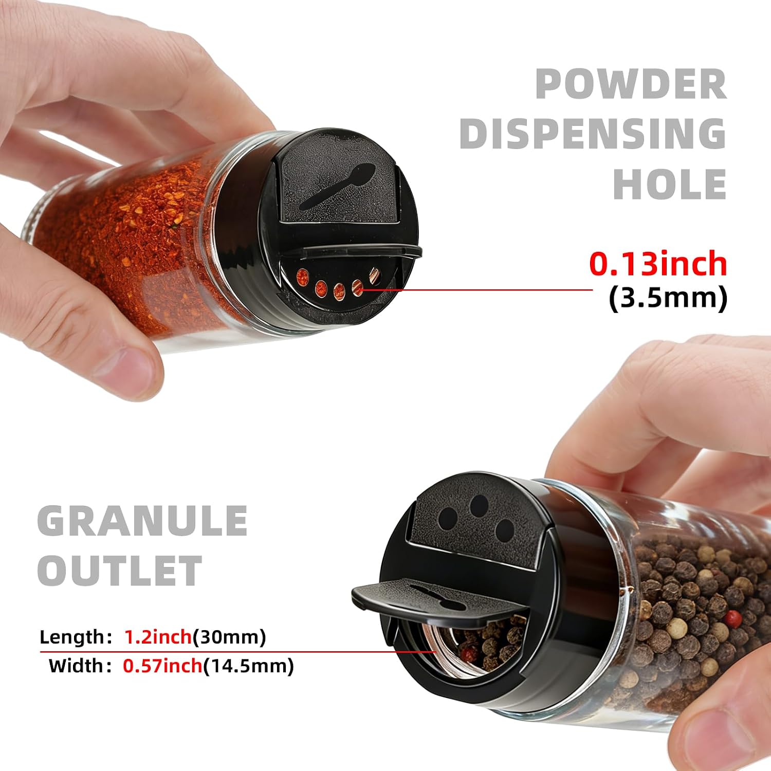 6 Pack Spice Jars Cap Replacement 42mm/1.65inch Glass Spice Jars Shaker Lids Tops with Shaker and Pour Options for 4 oz Glass Jar with Spice Labels Round Square 4oz Empty Spice Containers (Black)