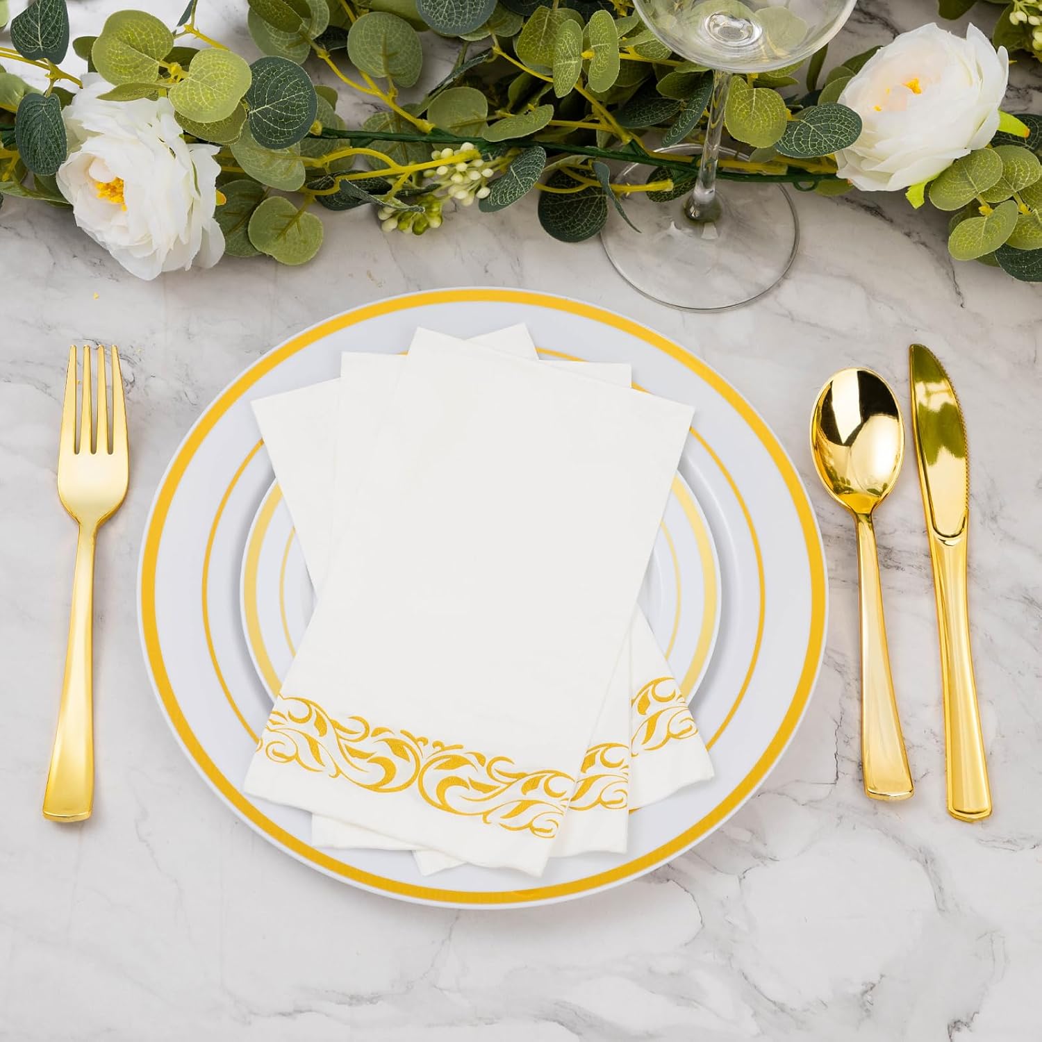 BESTVIP 200 Pack Disposable Paper Napkins,3-Ply Dinner Napkins with Gold Trim for Guests,Bathroom Paper Hand Towels Soft and Absorbent,Perfect for Christmas,Kitchen,Dinner,Party,Wedding or Event - Image 7