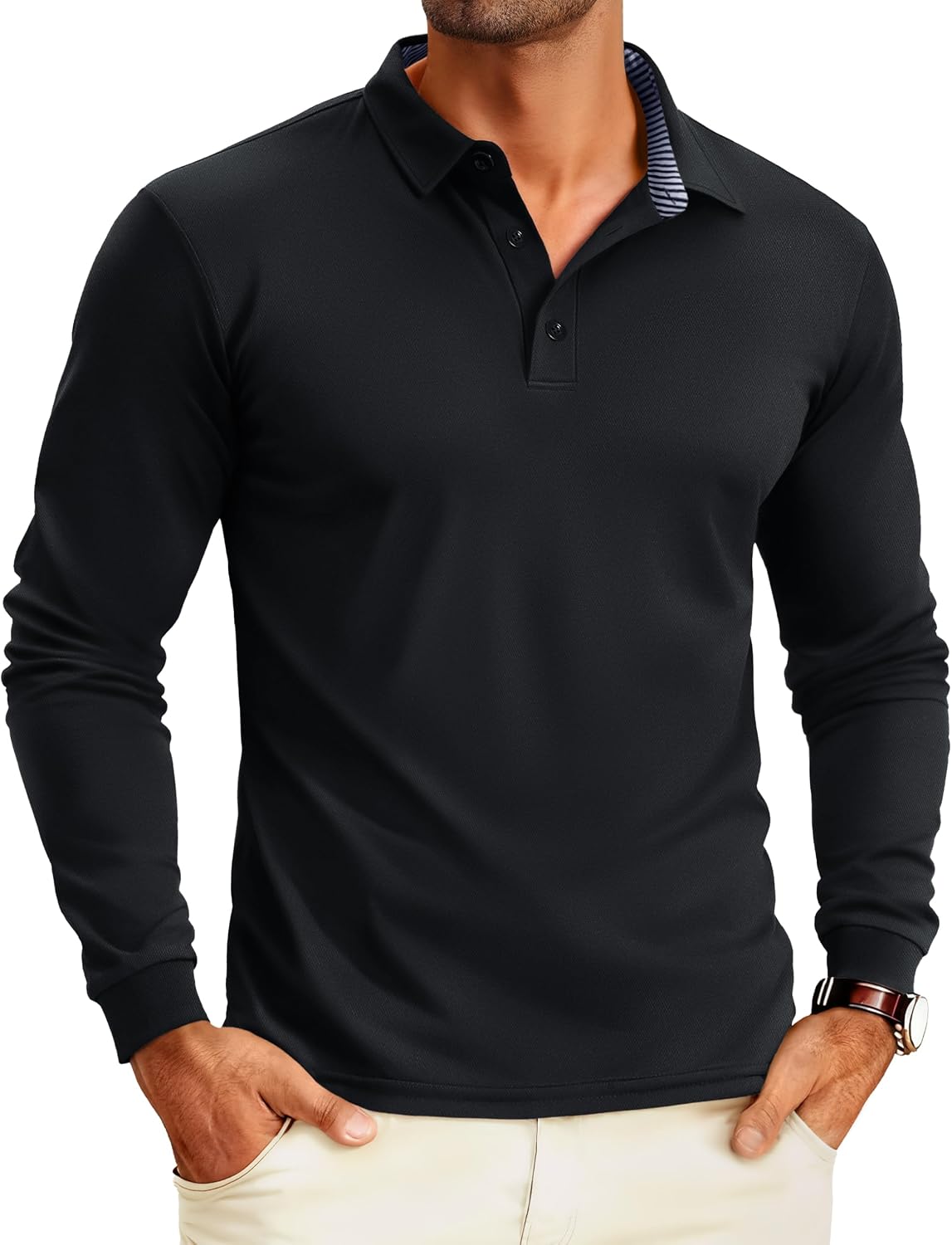 MAGCOMSEN Men's Polo Shirts Long Sleeve Performance Quick Dry Golf Shirt | Moisture Wicking, Breathable, Business Casual, Stylish, Lightweight, Collared Shirts