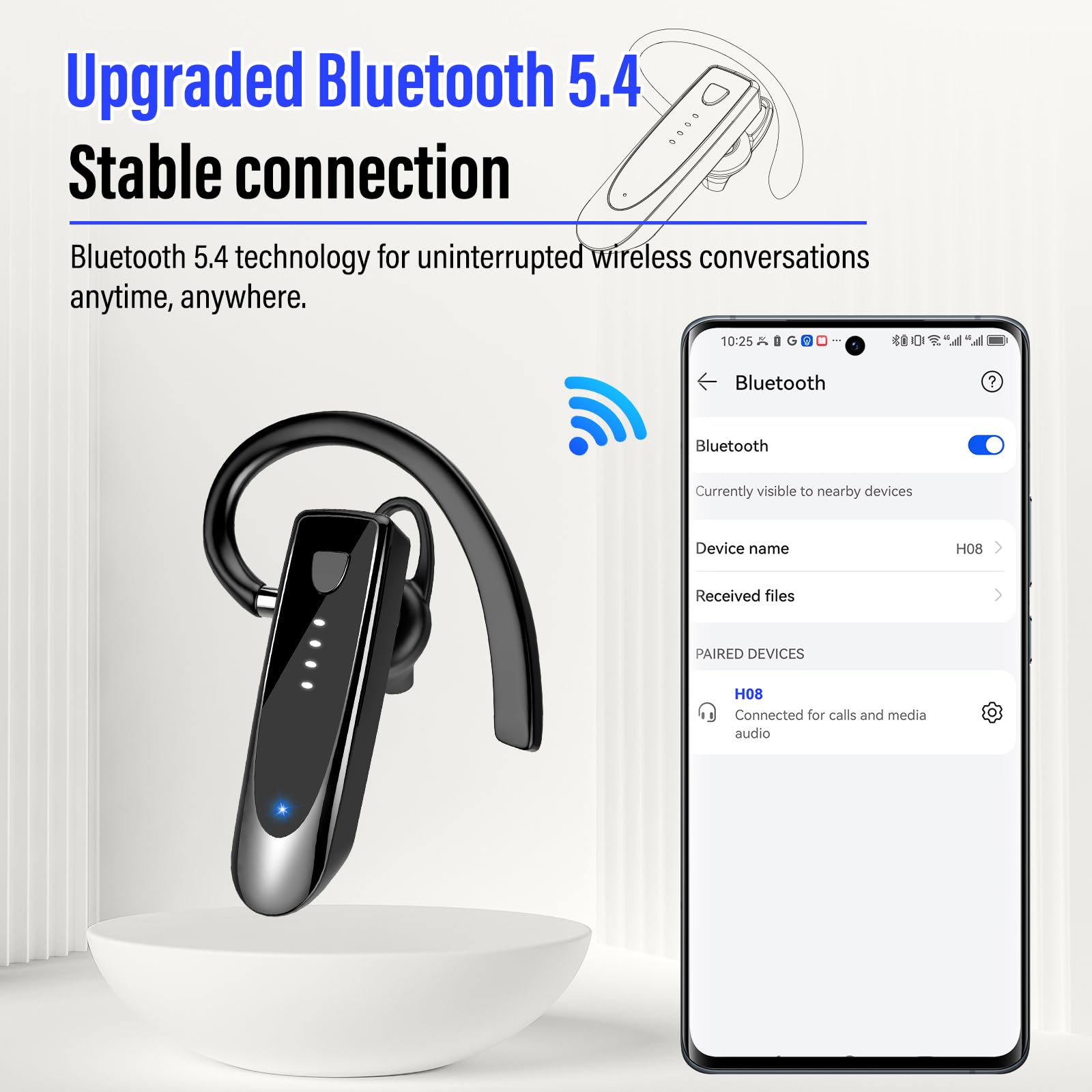 Atheewon Bluetooth Headset Wireless Freisprech Telefon mit Headset mikrofon Freisprech-Bluetooth-Ohrhörer mit 20 Std Sprechzeit, 180 Std Standby, Handy Headset für Business/Büro/Autofahren, Schwarz