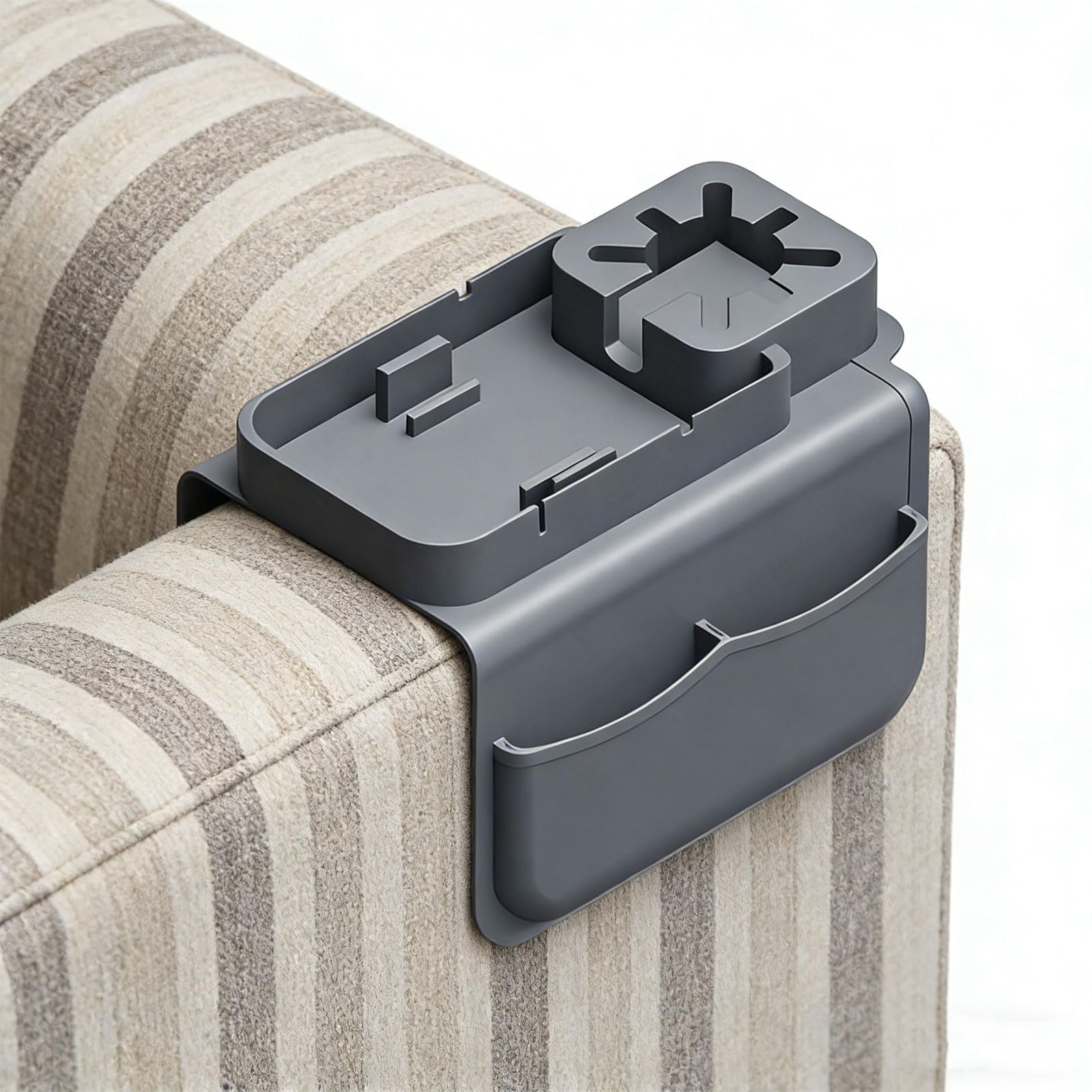 Bandeja para reposabrazos de sofá común, diseñada para sillones anchos, incluye bolsillos dobles para artículos esenciales, bandeja para reposabrazos de sofá