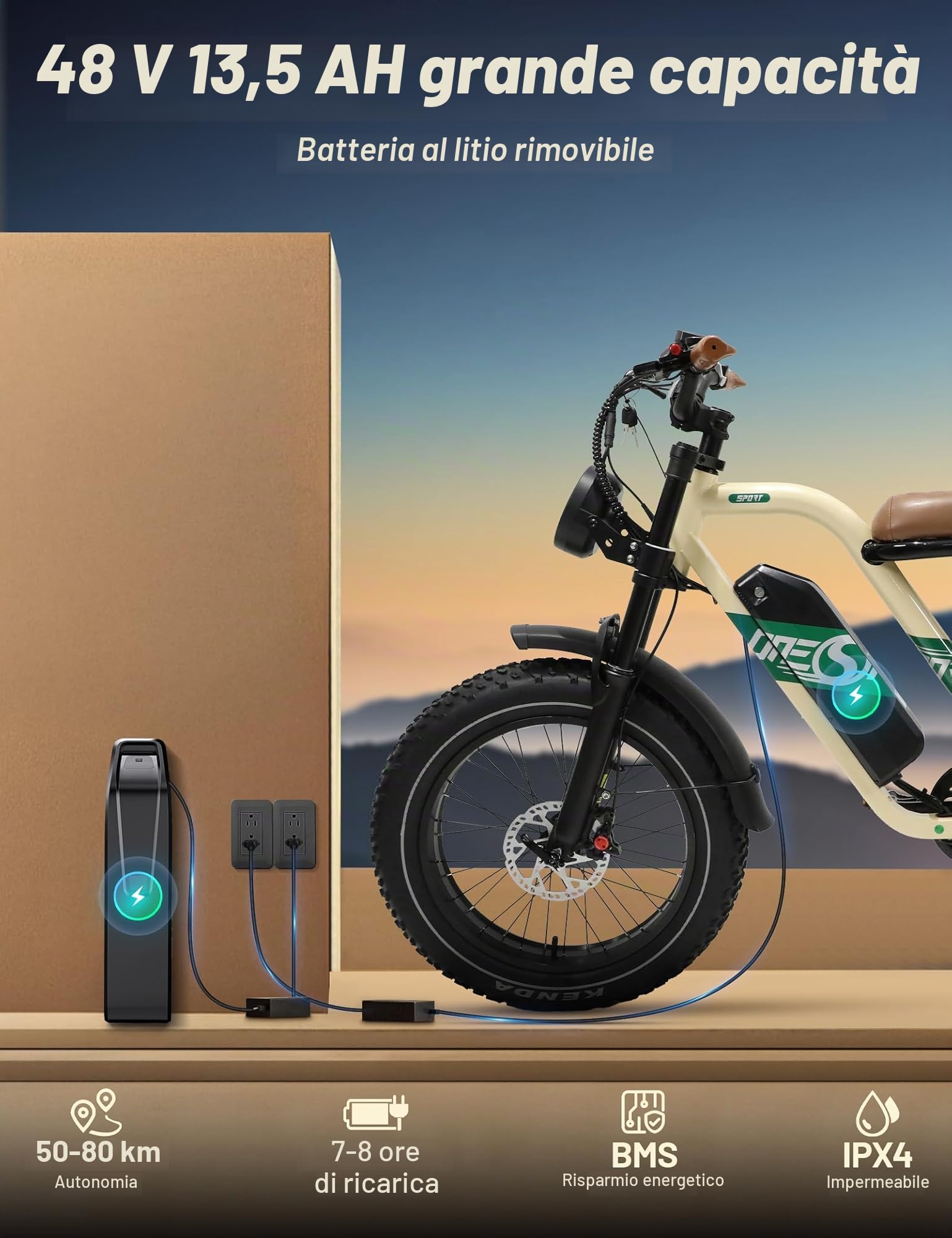 Onesport W66/W77 E Bike Elettrica, 20 X 4 Pollici Fat Tire Ebike con Batteria 48V 18AH/13.5AH Autonomia 30-100KM, Sospensione Integrale & Freni Idraulici, Bici Elettrica Uomo e Donna con Bluetooth APP