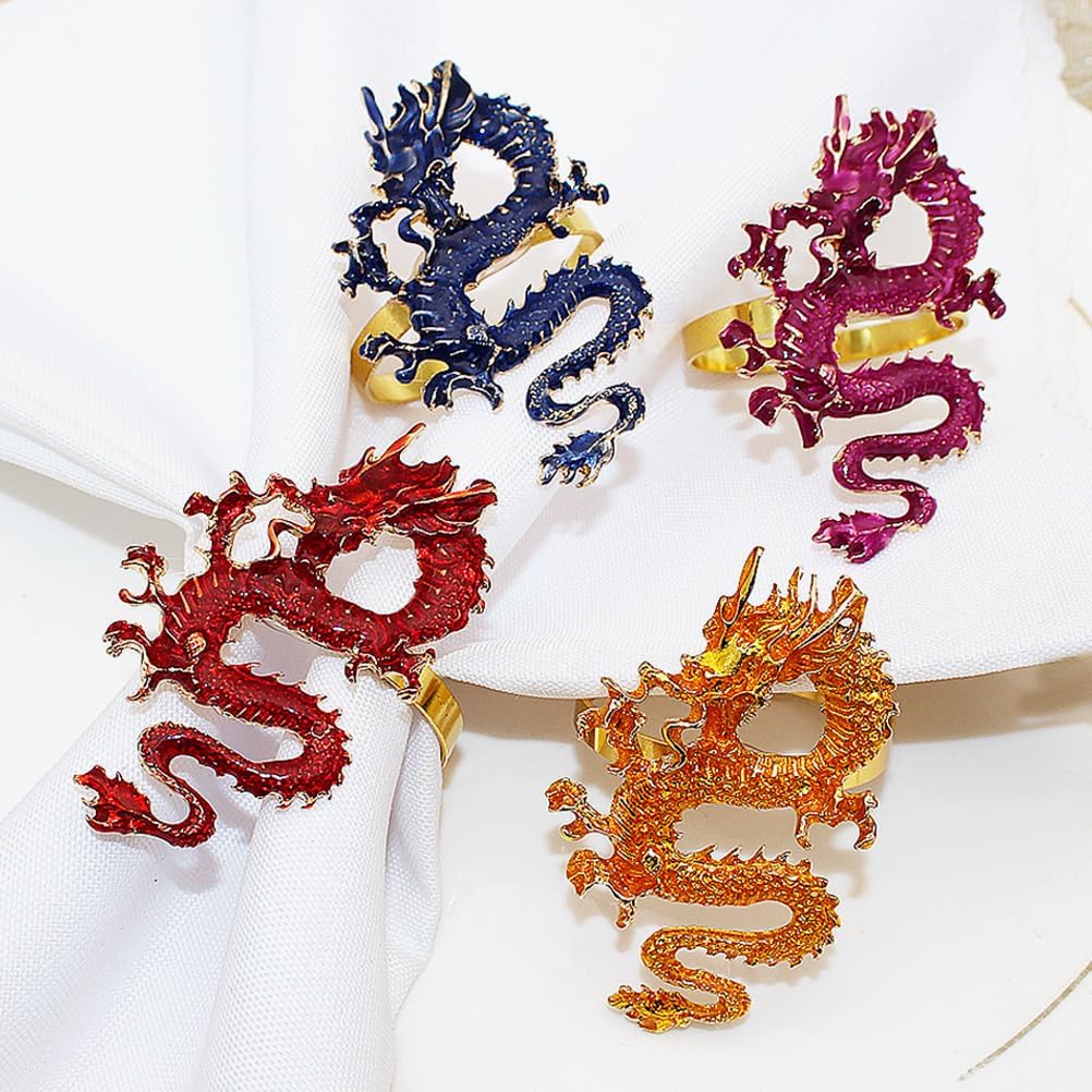 LUOZZY 6 PCS Chinese Dragon Napkin Rings 2024 Chinese New Year Decorations Metal Dragon Napkin Holders for Spring Festival Dinner Tabe Decorations