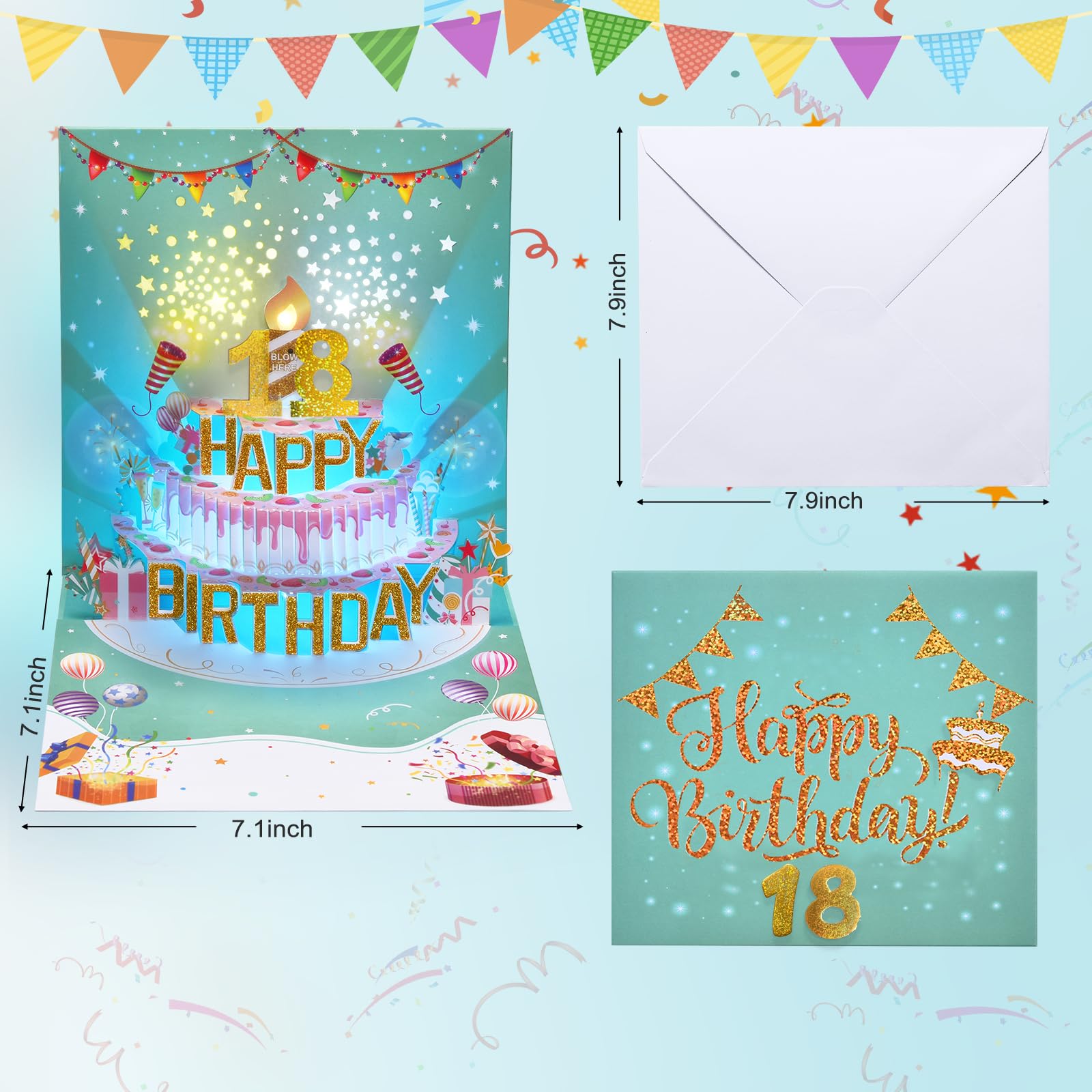 VIVIKEN - Tarjetas de cumpleaños musicales pop-up 3D para 18º cumpleaños, con música y sonido de alegría, tarjeta de regalo de cumpleaños emergente para niñas, niños, nietos, hijos, hijos, hijos