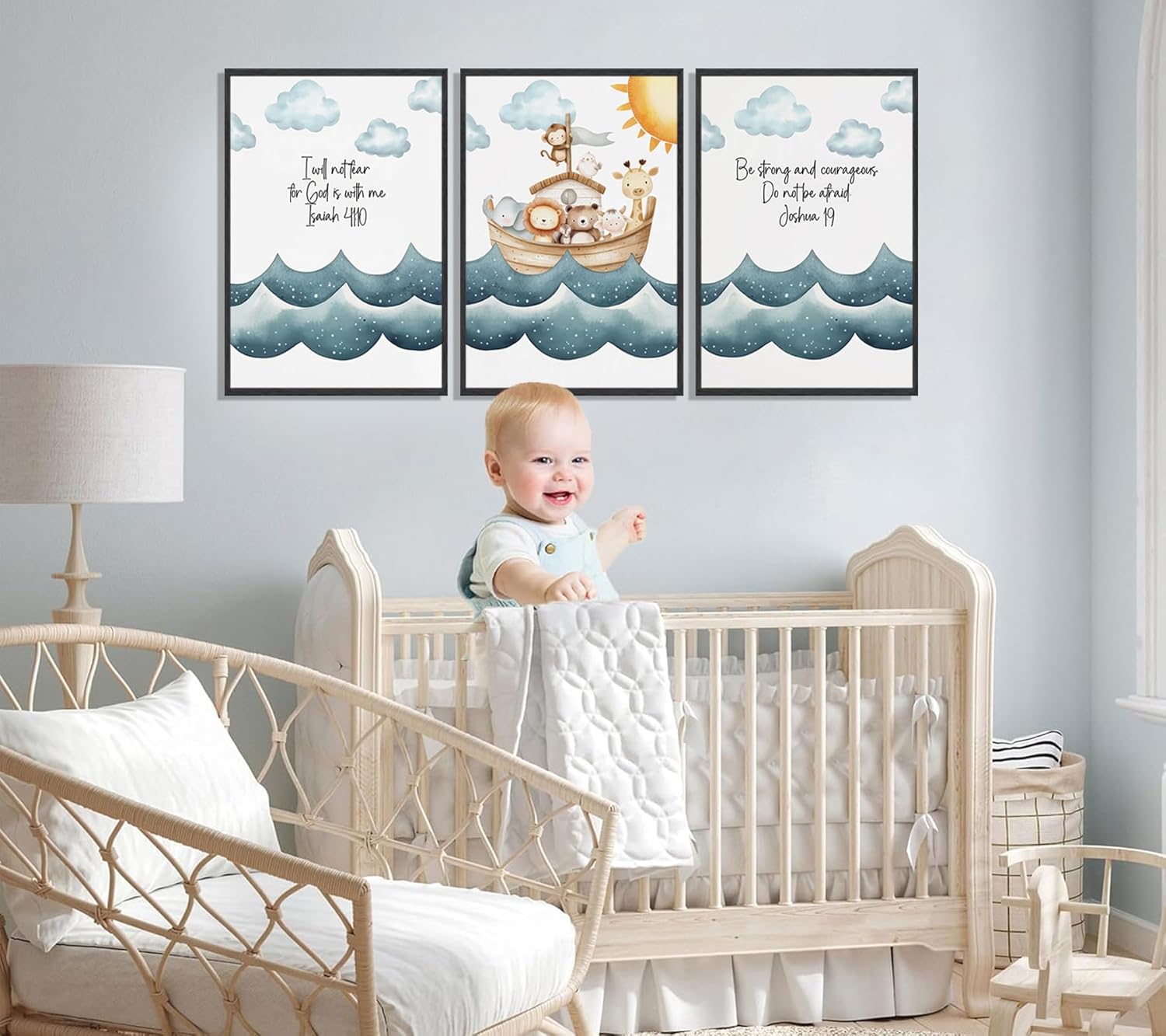 3Pcs Children's Bible Verse Wall Art Noahs Ark Nursery Painting picture Christian Inspirational Wall Decor Religious Educational Posters Prints for Kids Bedroom Classroom Home Decoration 16x24in