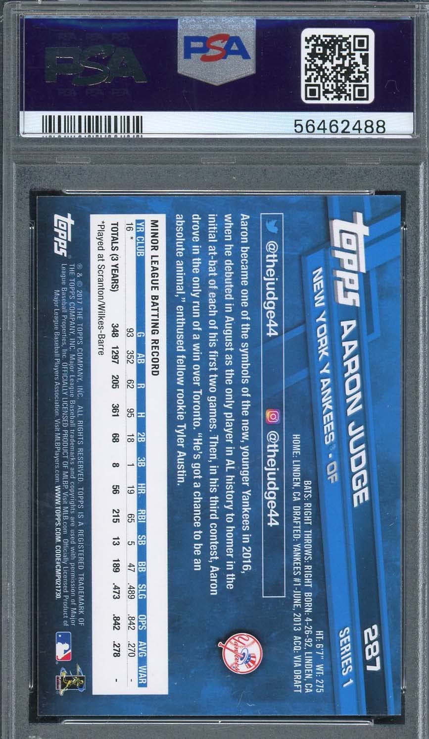 Amazon.com: Aaron Judge 2017 Topps Rookie Card RC #287 – PSA