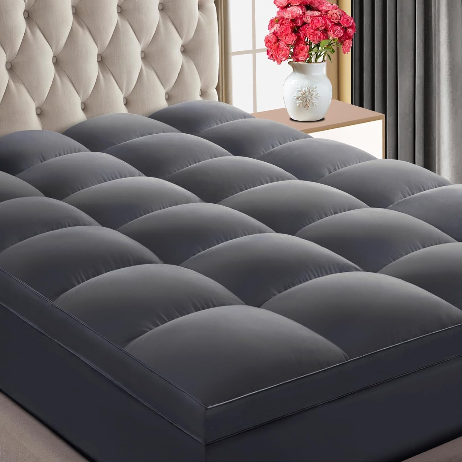 Twin XL Mattress Topper, College Dorm Extra Thick Pillow Top Mattress Pad for Back Pain Relief, Cooling Bed Topper Mattress Cover with 8-21 Inch Deep Pocket