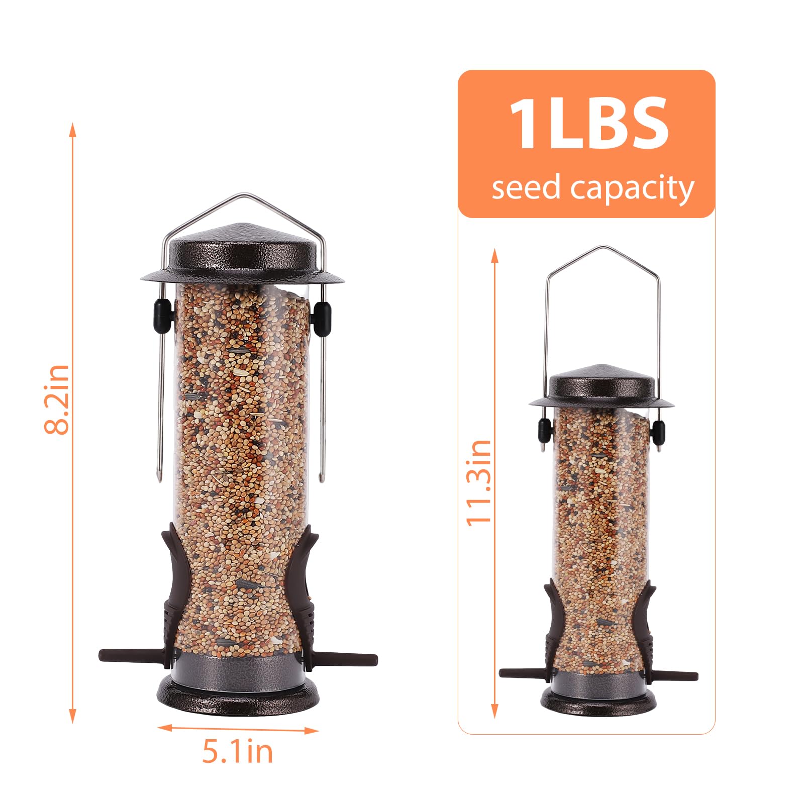 Bird Feeders with 4 Packs Birds Food Outdoors Hanging，Wild Bird Feeder with Hanger Hook Weather Resistant 9 Inches 2 Port（Bird Food is Included） - Detailed View