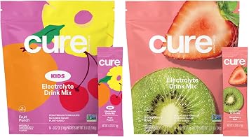 Cure Hydration Family Bundle | Plant-Based Electrolyte Drink Mix | No Added Sugar | Coconut Water | FSA-HSA | Non-GMO | Vegan & Gluten-Free | 14-Pack Each Fruit Punch Kids & Strawberry Kiwi